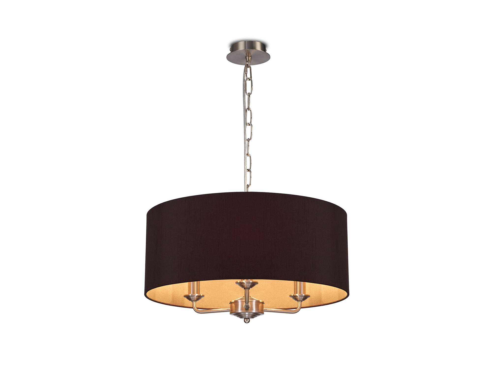 DK0072  Banyan 50cm 3 Light Pendant Satin Nickel; Midnight Black/Green Olive